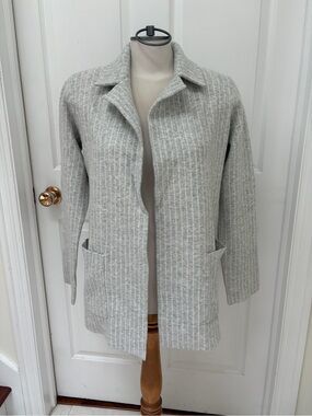 NWT Sincerely Jules Light Gray Pinstriped Open-Front Blazer Coat